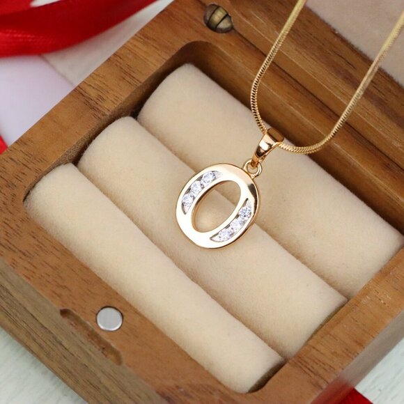 "Rose Gold Letter O Pendant with Crystals – 18K Gold Plated Charm, XPPT1364 - Picture 10 of 13